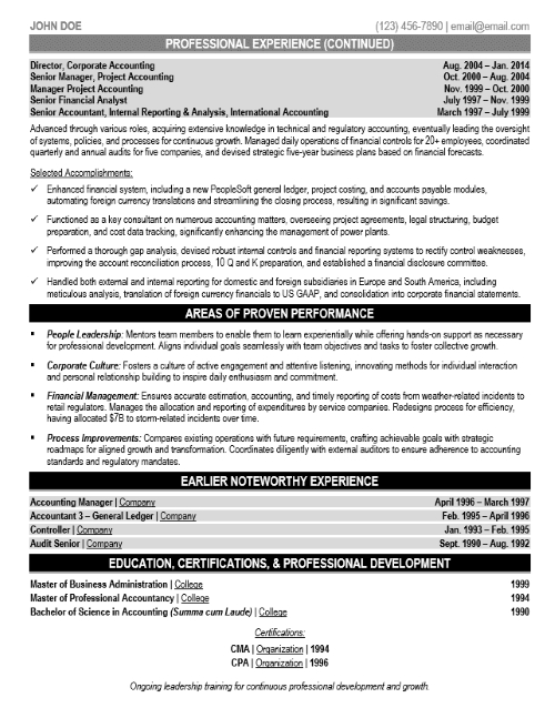 Executive Accounting Resume Sample & Template Page 2