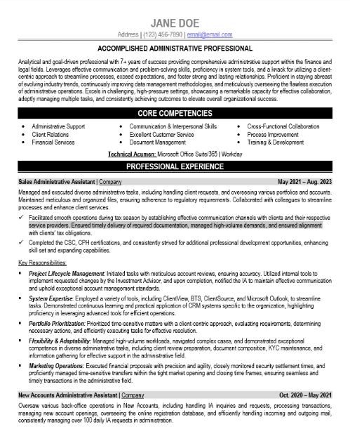 Administrative Professional Resume Sample & Template