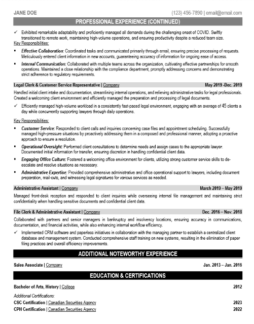 Administrative Professional Resume Sample & Template Page 2