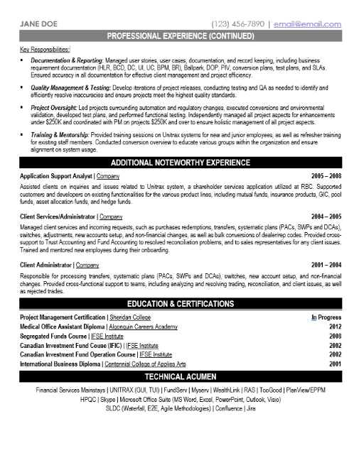 Banking Business Analyst Resume Sample & Template Page 2
