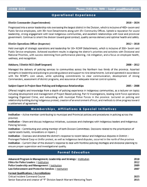 RCMP Commander Resume Sample & Template Page 2