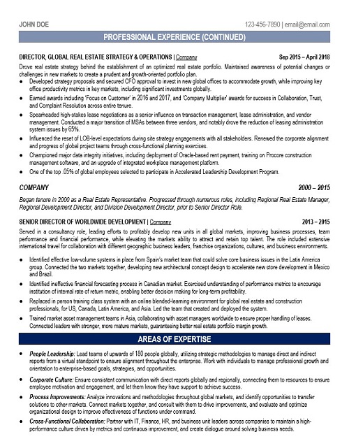 SVP of Global Corporate Resume Sample & Template Page 2