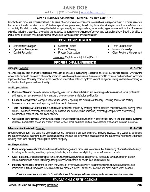 Operations Administrator Resume Sample & Template