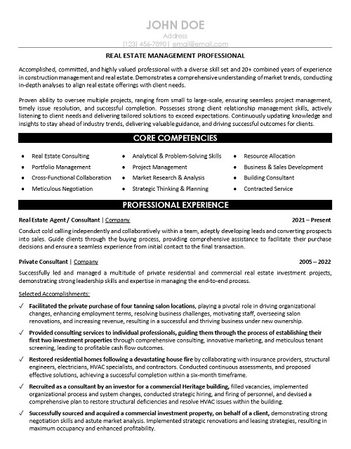 Real Estate Manager Resume Sample & Template