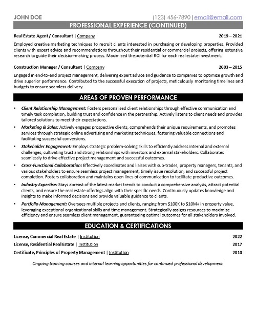 Real Estate Managere Resume Sample & Template Page 2