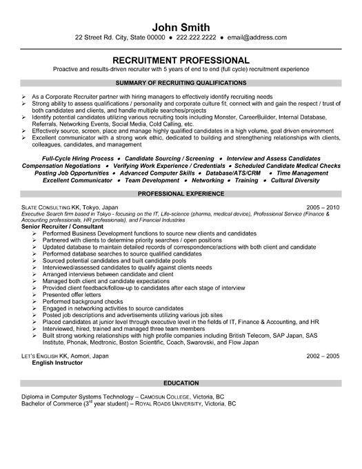 Recruitment Consultant Resume Sample & Template