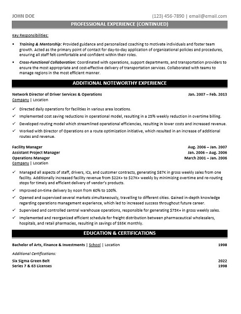 Logistics Manager Resume Sample & Template Page 2