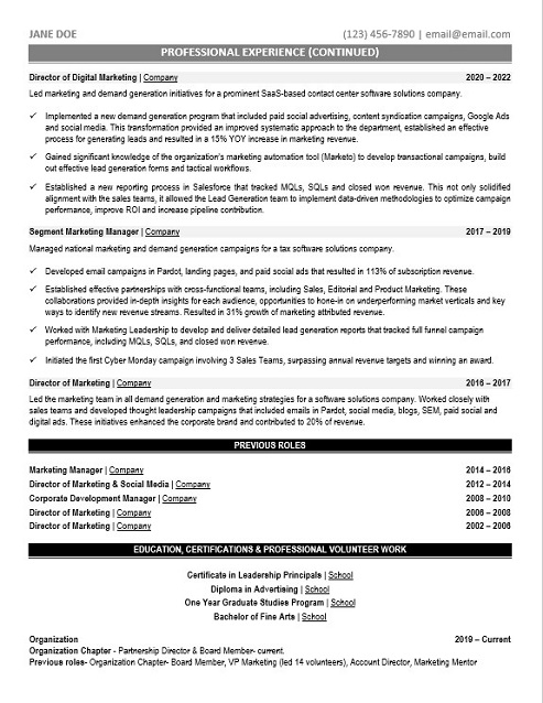 Marketing Director Resume Sample & Template Page 2