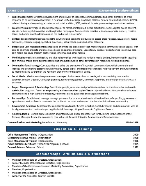 Public Relations Manager Resume Sample & Template Page 2