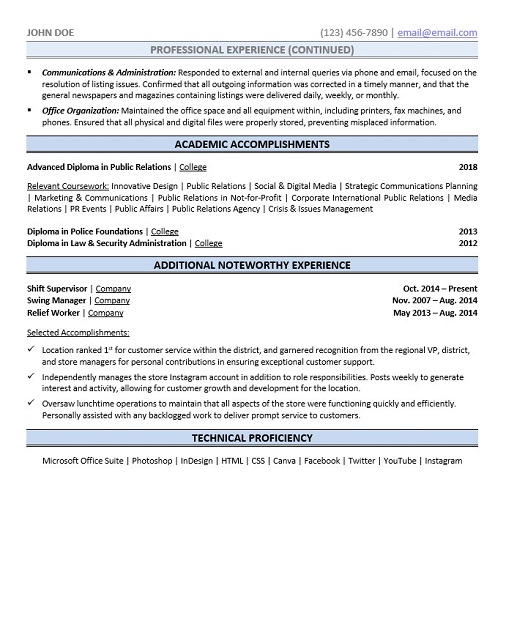 Public Relations Intern Resume Sample & Template Page 2