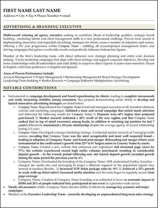 Advertising Executive Resume Sample & Template