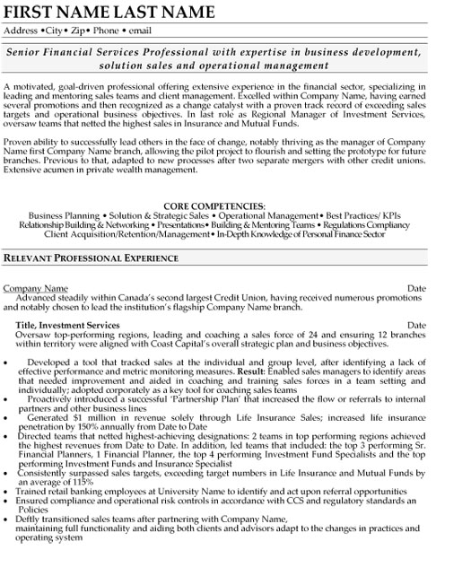 Senior Finance Professional Resume Sample & Template