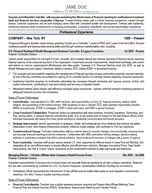 Controller Resume Sample & Template