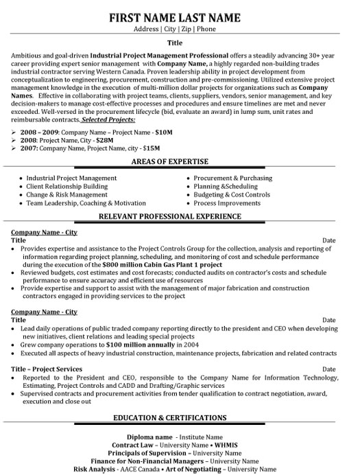 Project Manager Resume Sample & Template