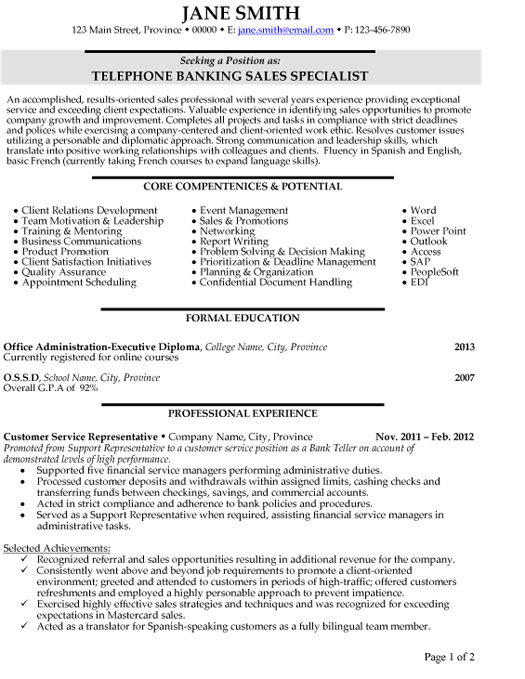Banking Sales Resume Sample & Template