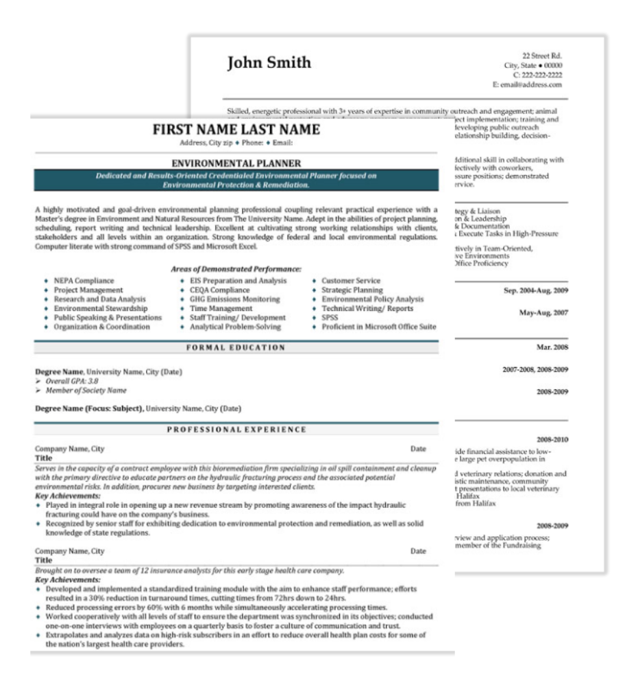 Environmental Resume Samples