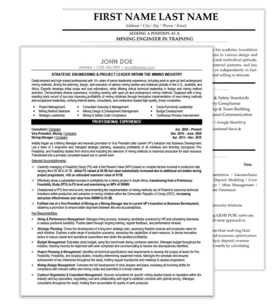 Mining Resume Samples