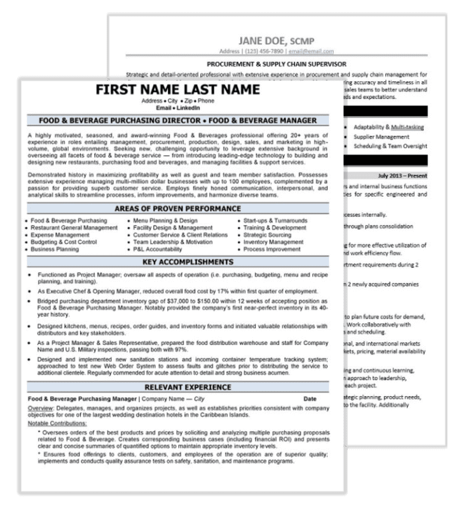 Purchasing Resume Samples