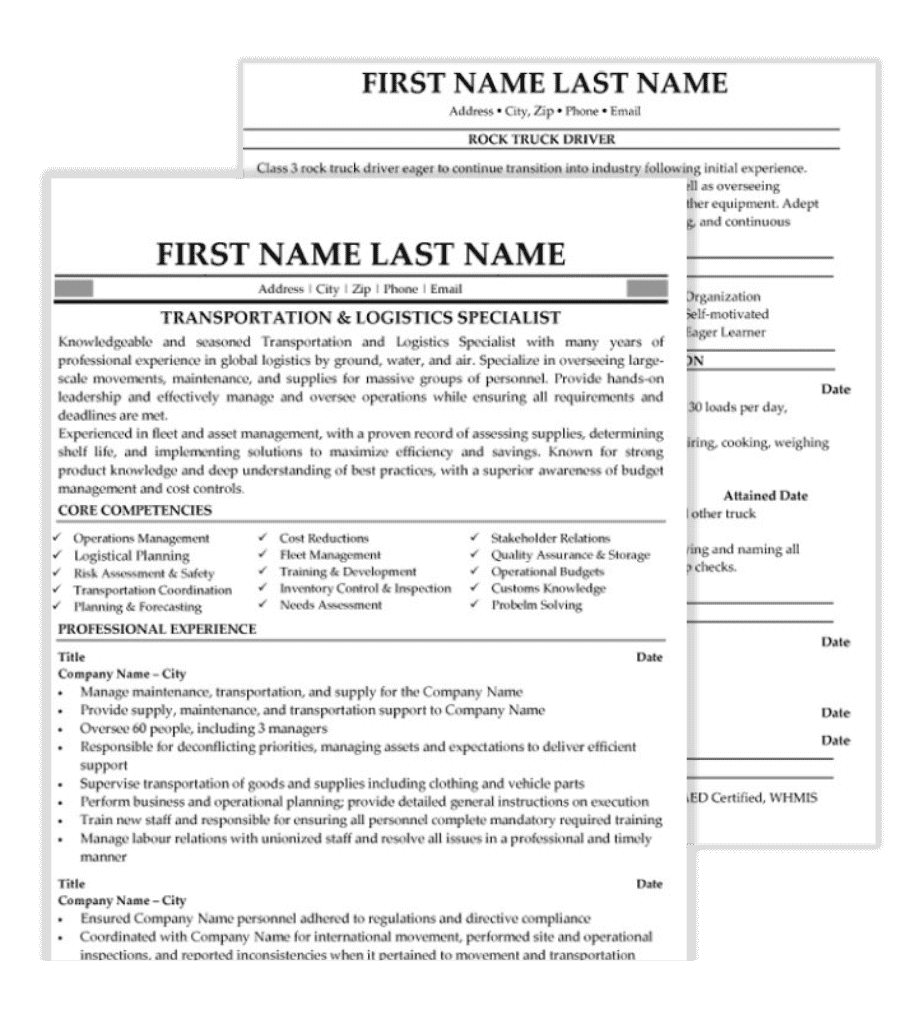 Transportation Resume Samples