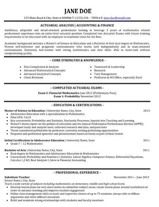 Actuarial Analyst Resume Sample & Template