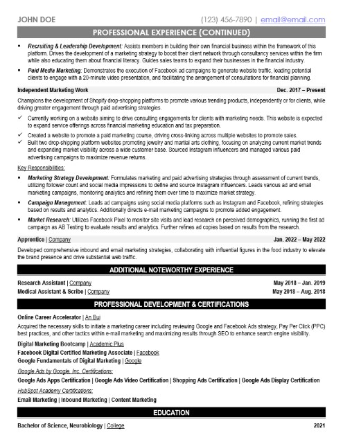 Marketing Coordinator Resume Sample & Template Page 2