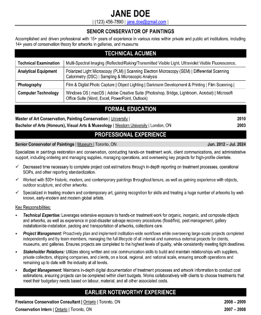 Art Conservator Resume Sample & Template