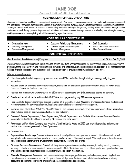 VP of Operations Resume Sample & Template