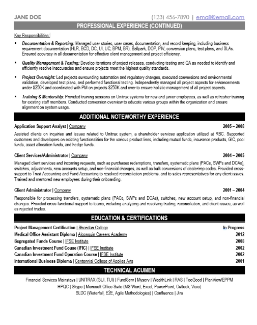 Banking Business Analyst Resume Sample & Template Page 2