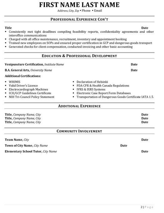 Clinical Research Resume Sample & Template Page 2