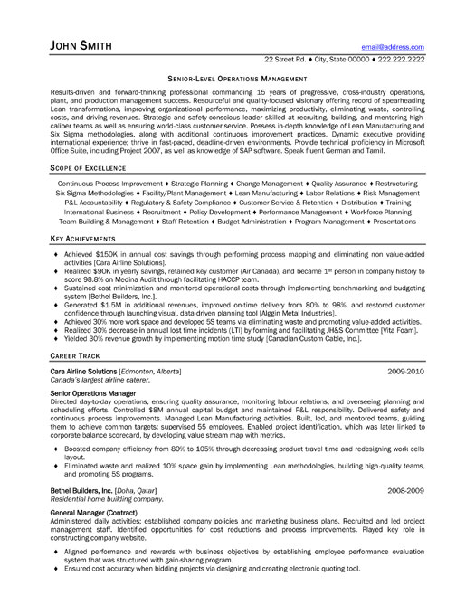 Senior Operations Manager Resume Sample & Template
