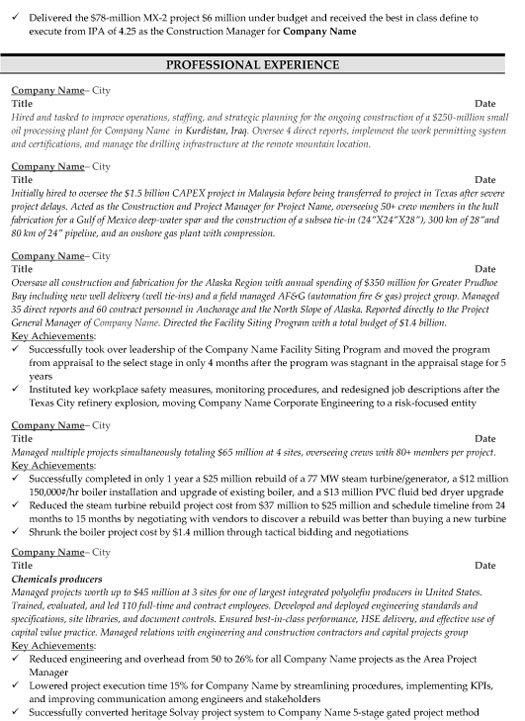 Construction Manager Resume Sample & Template Page 2