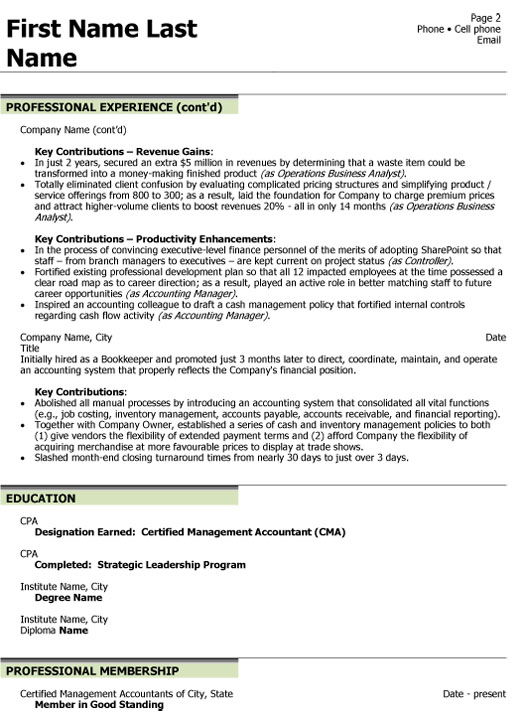 Chief Financial Officer Resume Sample & Template Page 2