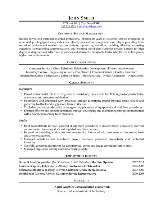 Customer Service Manager Resume Sample & Template