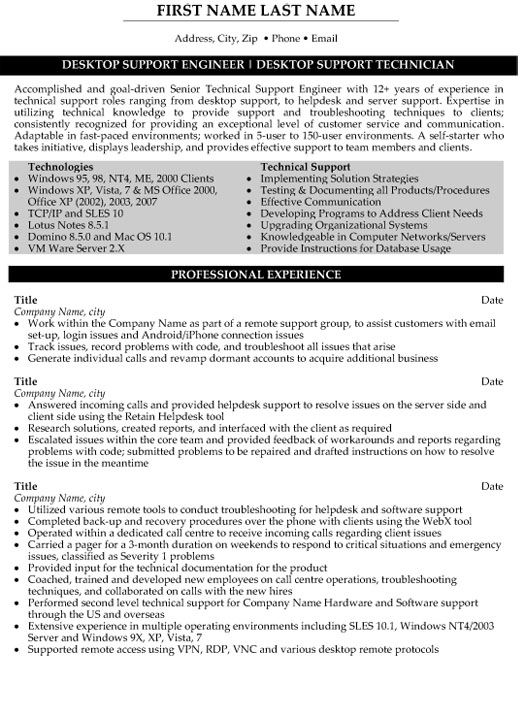 Technical Support Engineer Resume Sample & Template