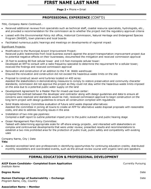 Environmental Planner Resume Sample & Template Page 2
