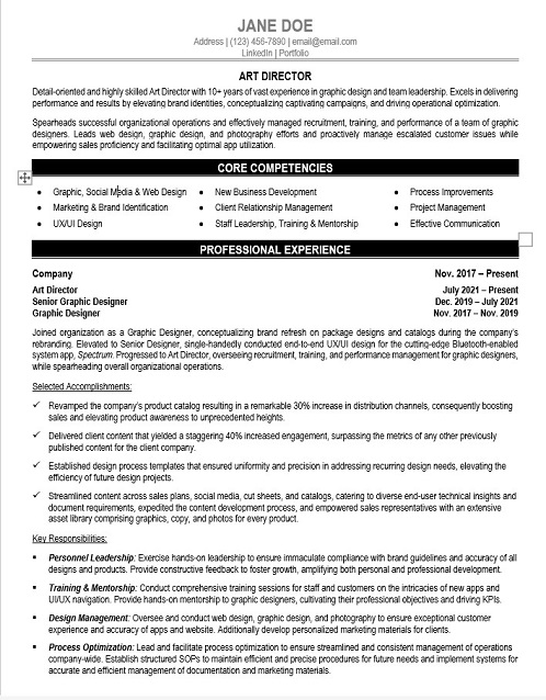 Art director Resume Sample & Template