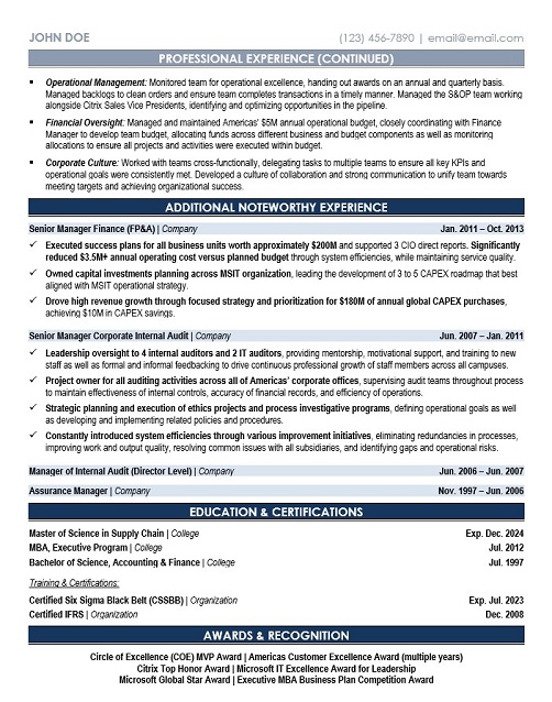 Business Operations Director Resume Sample & Template Page 2