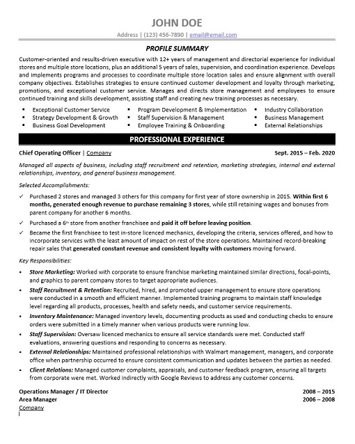 Chief operating Officer Resume Sample & Template