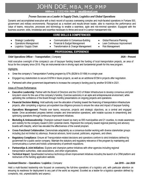 logistics and global operations resume sample & Template
