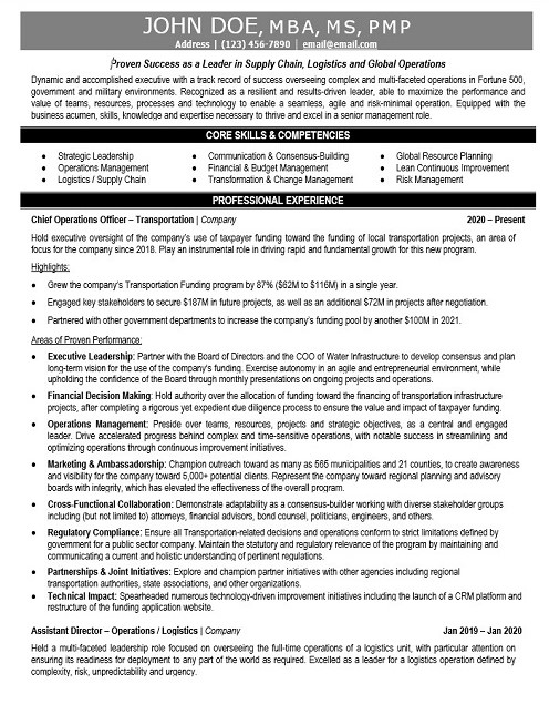 Logistics and Global Operations Resume Sample & Template