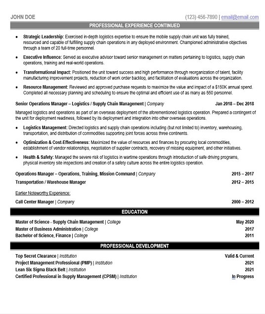 logistics and global operations resume sample & Template Page 2