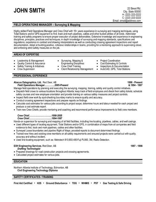 Operations Surveying Manager Resume Sample & Template