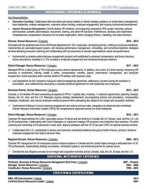 Human Resources Manager Resume Sample & Template Page 2