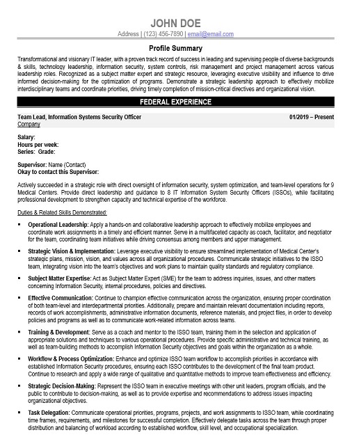Information Systems Security Officer Resume Sample & Template