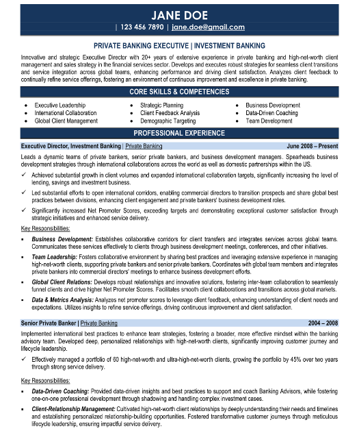 Executive Investment Banker Resume Sample & Template