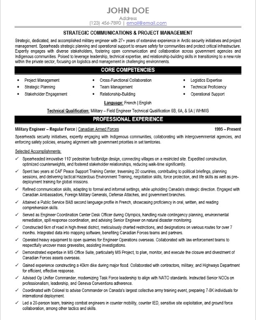 Military Engineer Resume Sample & Template