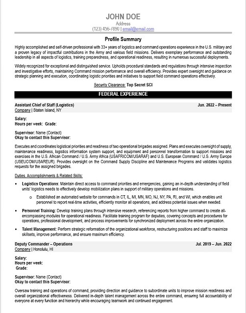 Military Operations Lead Resume Sample & Template