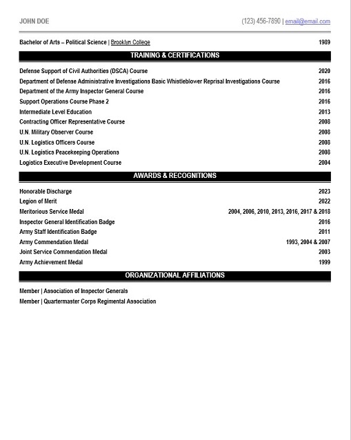 Military Operations Lead Resume Sample & Template Page 2