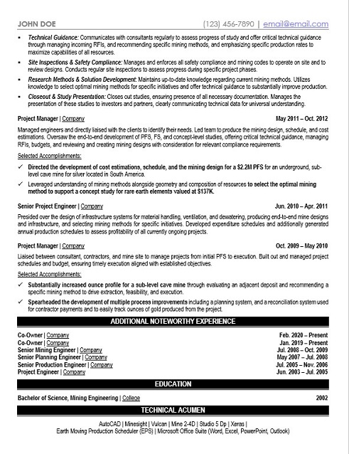 Vice President  Mining Resume Sample & Template Page 2
