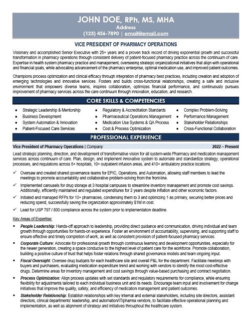 Pharmacy Director Leader Resume Sample & Template